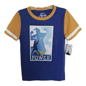 Disney Aladdin Unleash The Power Genie Graphic Blue & Yellow Shirt Boy Size M